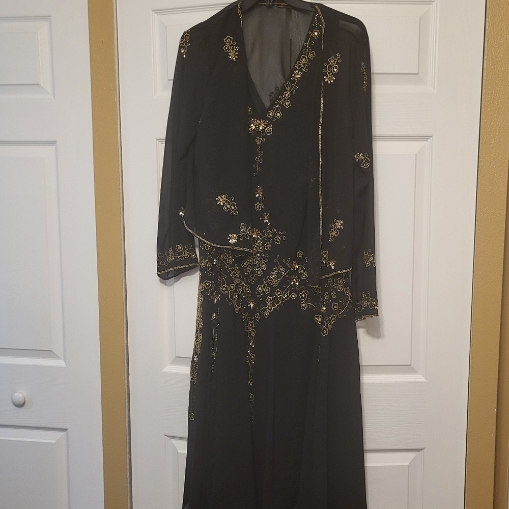 JV Boutique Black and Gold Embroidered Dress